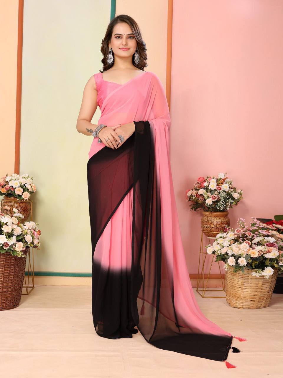 1-Min Ready To Wear Saree In Imported Georgette With Blouse