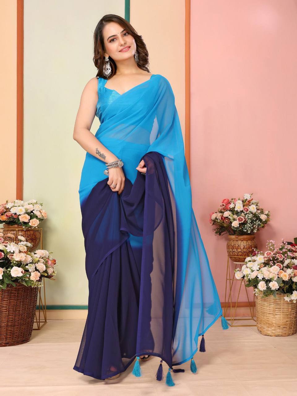 1-Min Ready To Wear Saree In Imported Georgette With Blouse