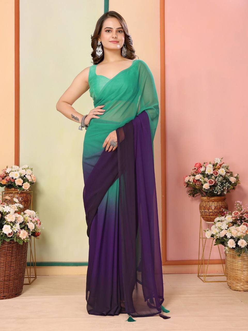 1-Min Ready To Wear Saree In Imported Georgette With Blouse