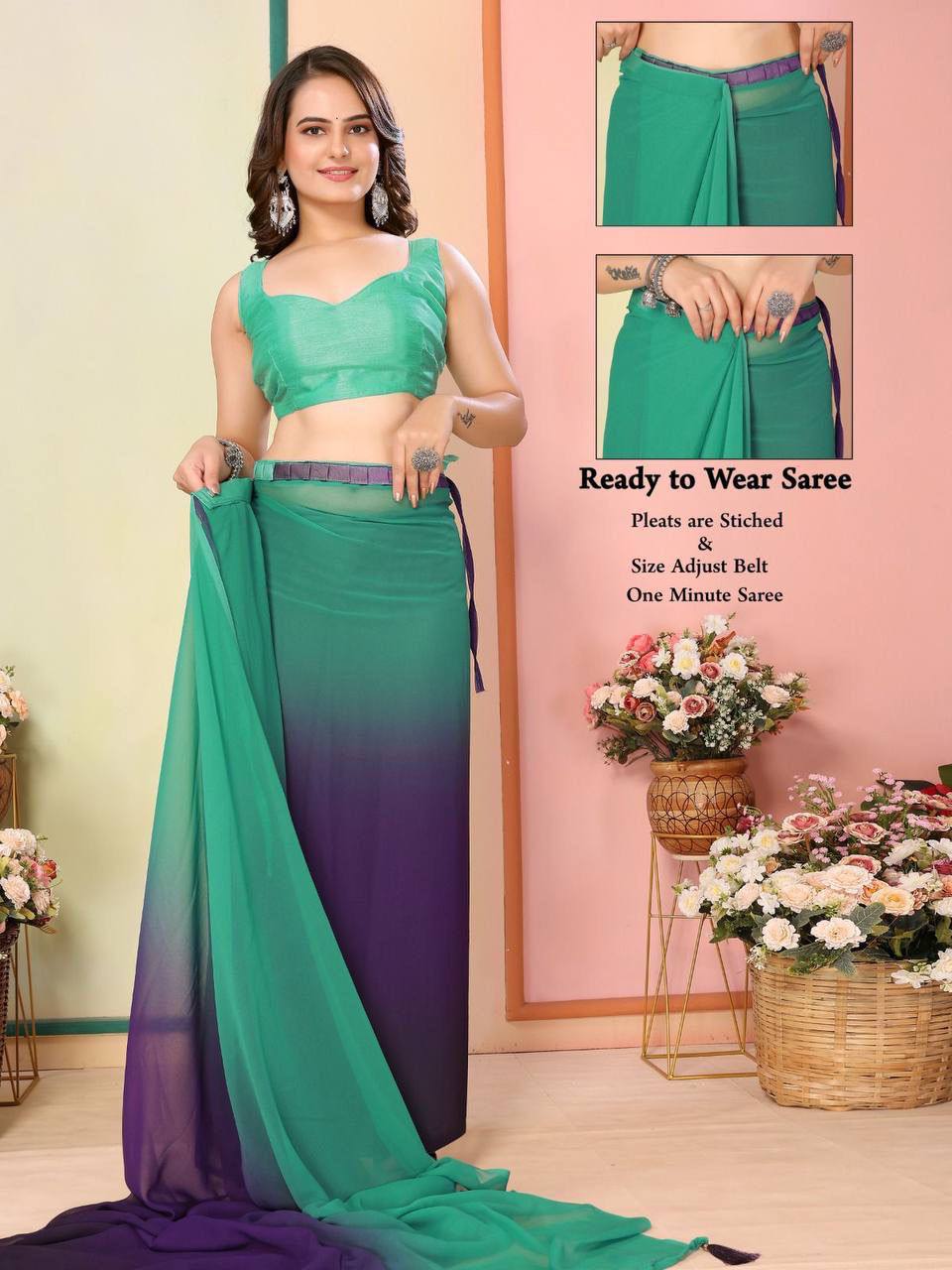 1-Min Ready To Wear Saree In Imported Georgette With Blouse