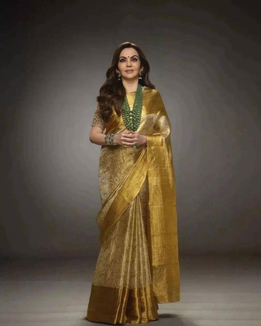 Most Trending Bollywood Tissue Metalic Pure Banarasi Zari Silk Saree