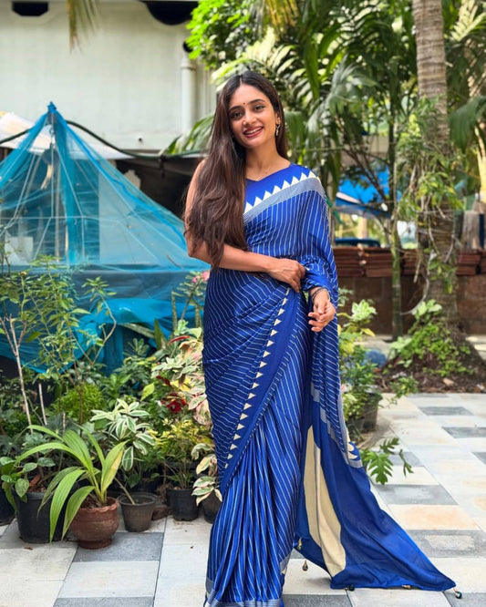 Very Trending Ajrakh Pure Gajji Silk Saree WIth Tassel