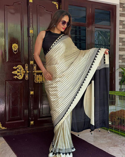 Tremendous Ajrakh Pure Gajji Silk Saree WIth Tassel