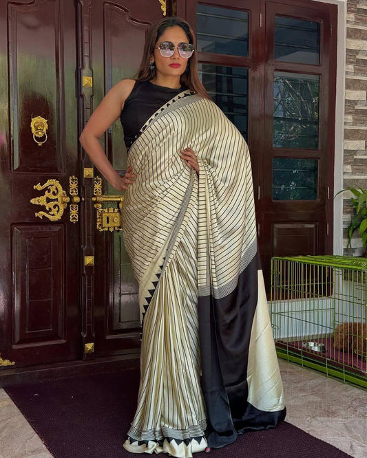 Tremendous Ajrakh Pure Gajji Silk Saree WIth Tassel