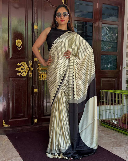 Tremendous Ajrakh Pure Gajji Silk Saree WIth Tassel