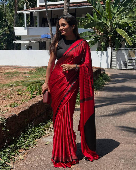 Most Attractive Ajrakh Pure Gajji Silk Saree WIth Tassel