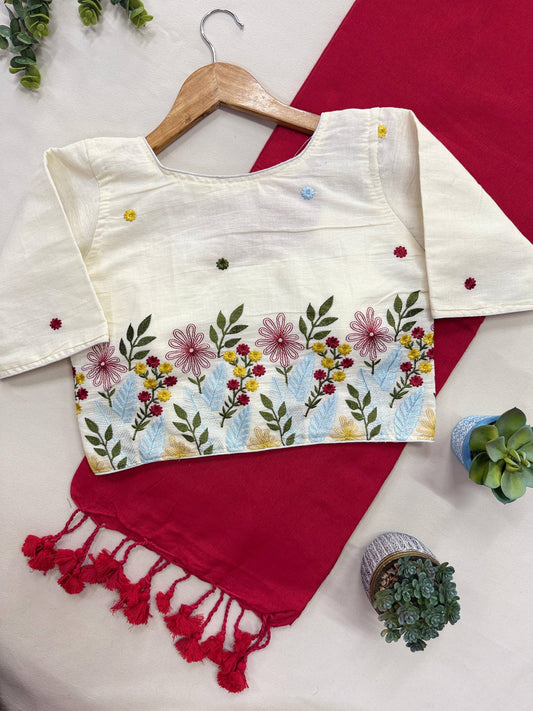 Rad Pure Handloom Cotton Saree With Stitched Handwork Blouse