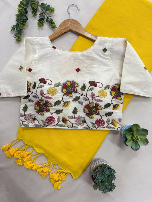 Pure Handloom Cotton Saree With Stitched Handwork Blouse