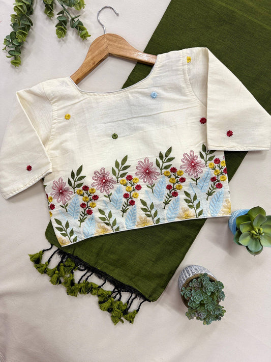 Pure Khadi Cotton Saree With Stitched Handwork Blouse