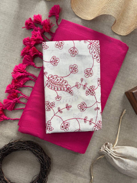 Pure Handloom Cotton Saree With Embroidery Blouse