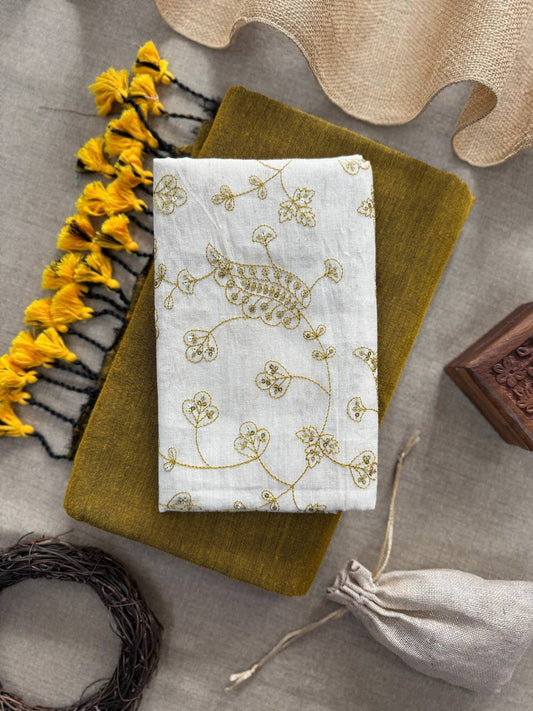 Pure Handloom Cotton Saree With Embroidery Blouse