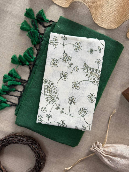 Pure Handloom Cotton Saree With Embroidery Blouse
