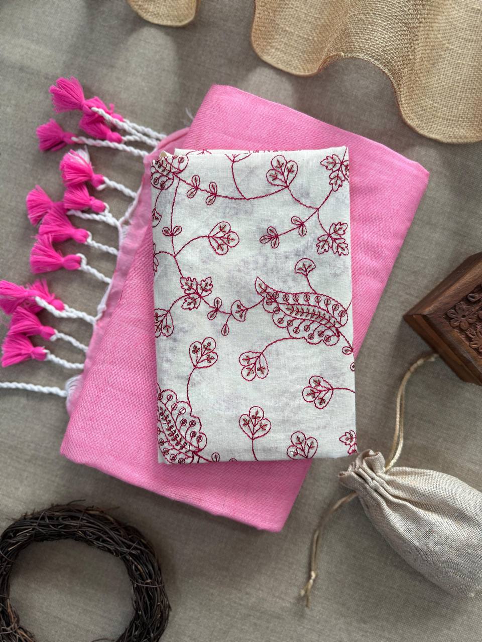 Pure Handloom Cotton Saree With Embroidery Blouse