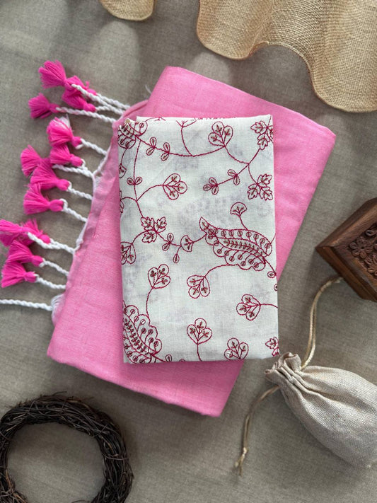 Pure Handloom Cotton Saree With Embroidery Blouse