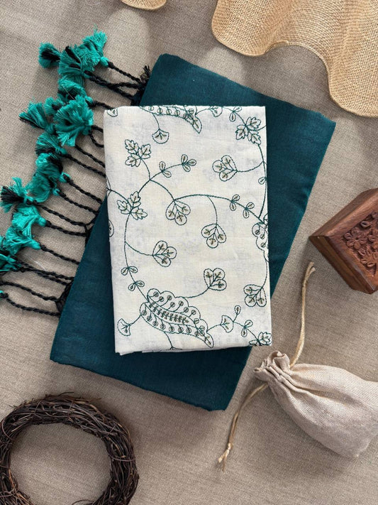 Pure Handloom Cotton Saree With Embroidery Blouse