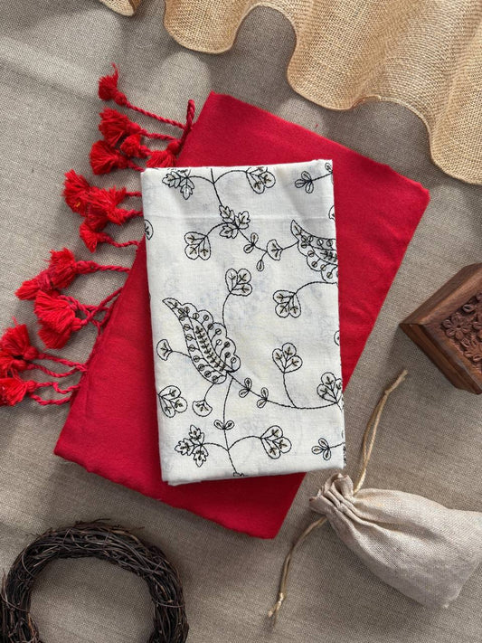 Pure Handloom Cotton Saree With Embroidery Blouse
