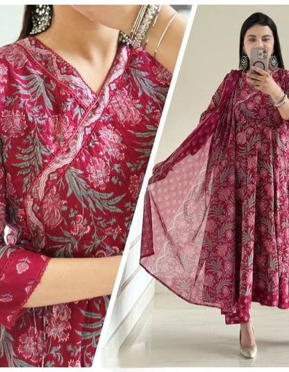 Very Elegant Anarkali Style Pure Cotton Suit Set