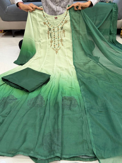 Mint Green Embroidered Anarkali Suit Set with Dupatta