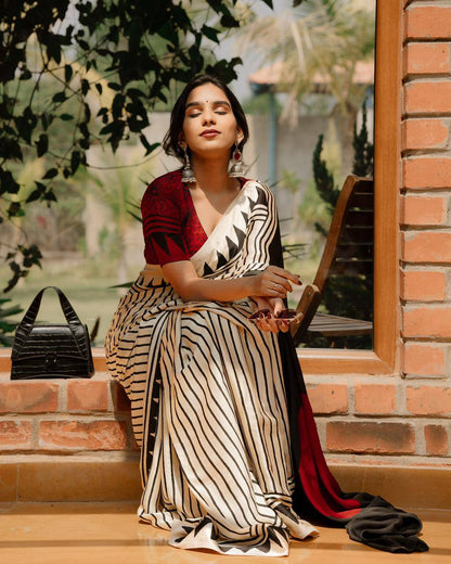 Stunning Pure Gajji Silk Saree In Striped Pattern