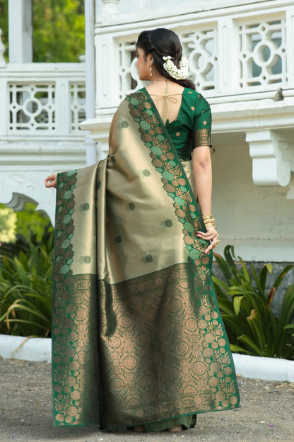 Most Charming Green Banasari Silk Saree With Blouse