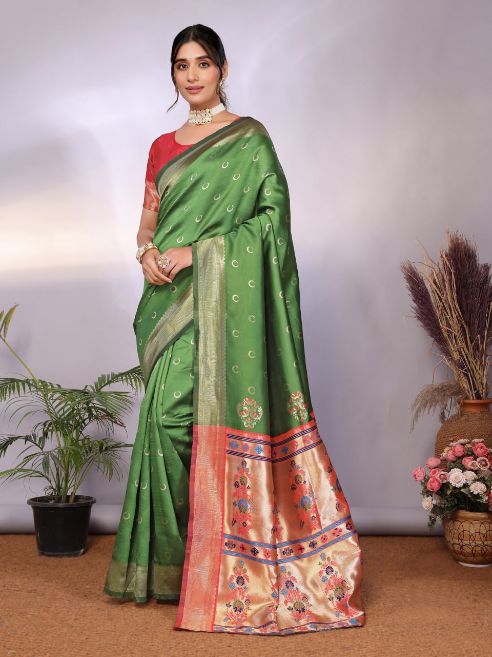 Most Graceful Paithani Silk Saree With Rich Border & Pallu