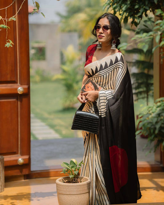 Stunning Pure Gajji Silk Saree In Striped Pattern
