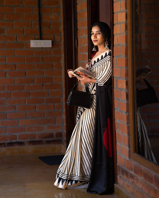 Stunning Pure Gajji Silk Saree In Striped Pattern