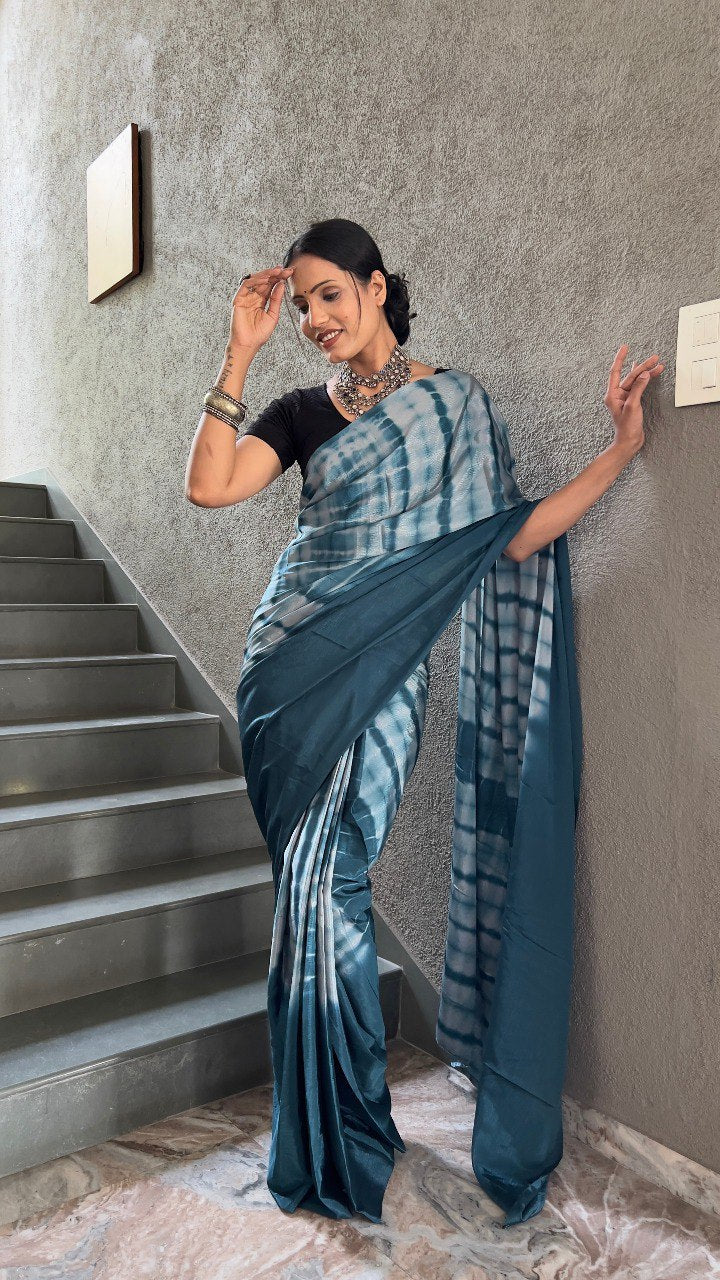 1-min Ready To Wear Saree In Premium Chinon Silk Fabric