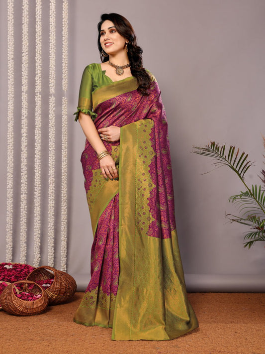 Most Ravishing Banasari Silk Saree With Blouse