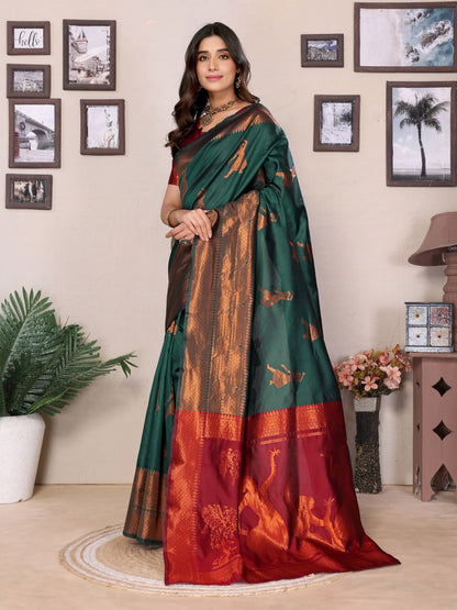 Most Graceful Banarasi Silk Saree With Rich Border & Pallu