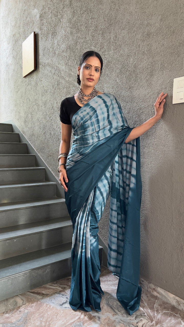 1-min Ready To Wear Saree In Premium Chinon Silk Fabric