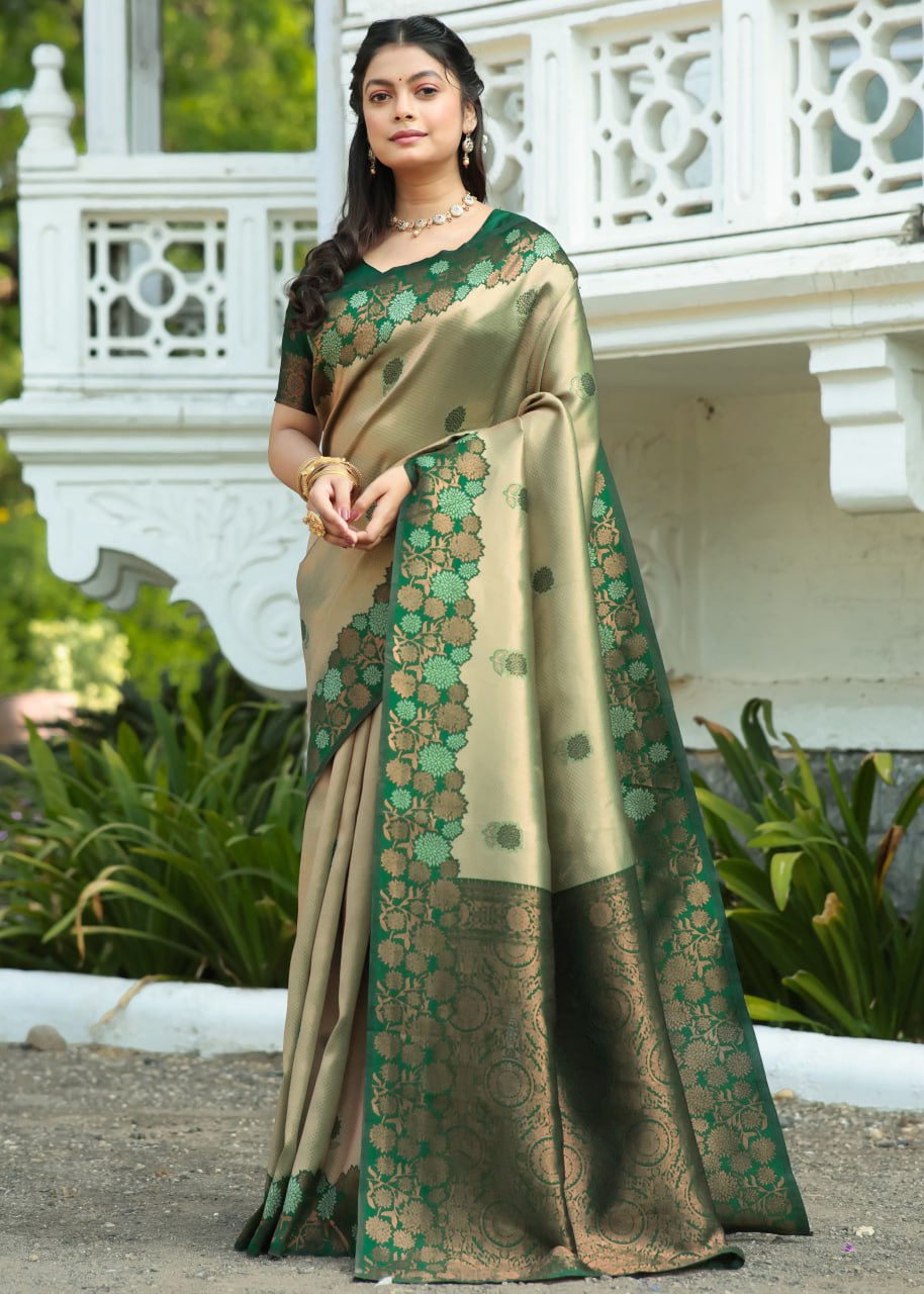 Most Charming Green Banasari Silk Saree With Blouse