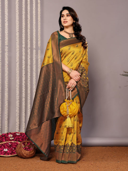 Most Ravishing Banasari Silk Saree With Blouse
