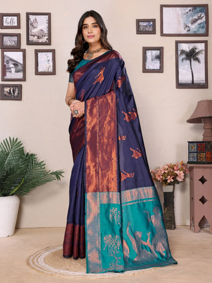 Most Graceful Banarasi Silk Saree With Rich Border & Pallu