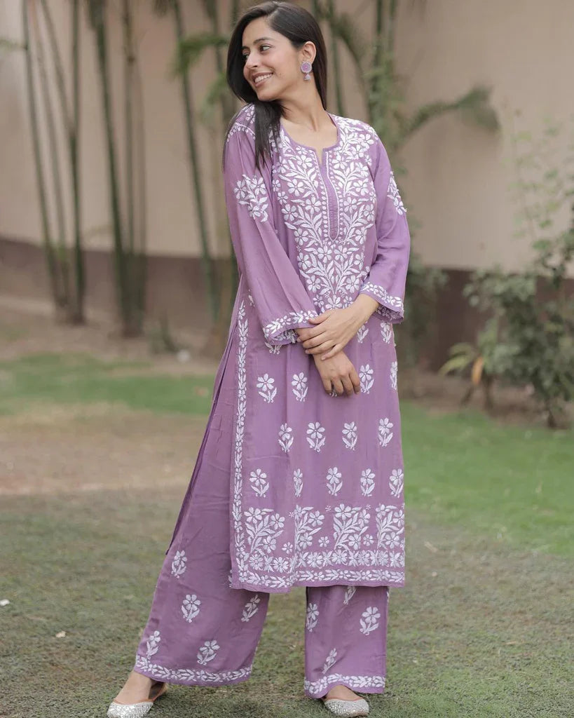 Most Beautiful Designer Chikankari Kurta Plazzo Set