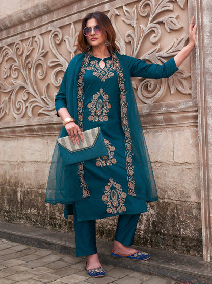 Very Good-looking Rayon Silk Embroidery Suit Set