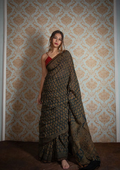 Jaypuri  BlockPrinted Cotton Mul Saree