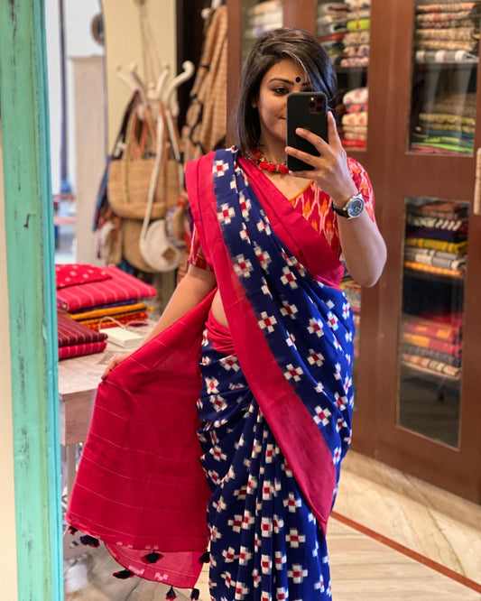 Pure Mulmul Cotton Jaipur Block Print Saree With Premium Blouse Piece