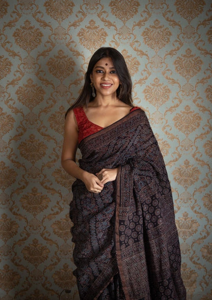 Jaypuri Blockprinted Cotton Mul Saree