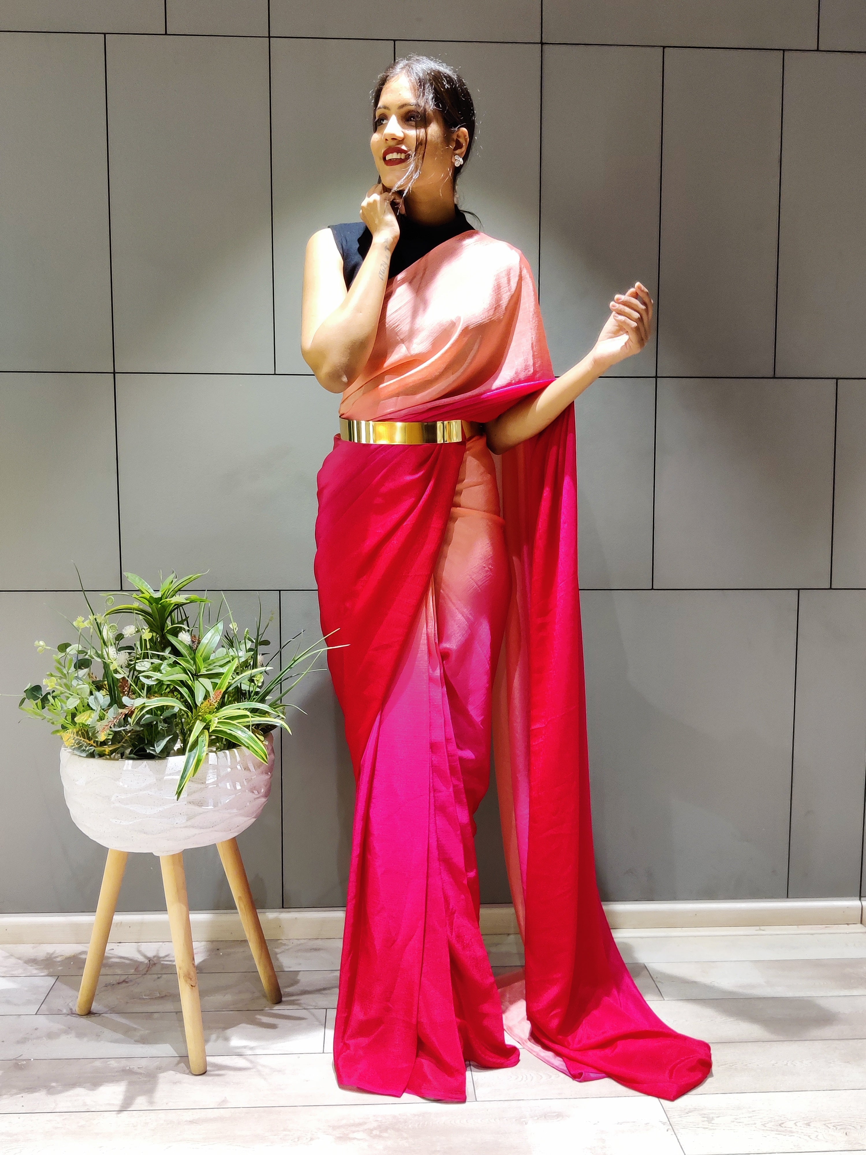 1-min Ready To Wear Saree In Premium Chinon Silk