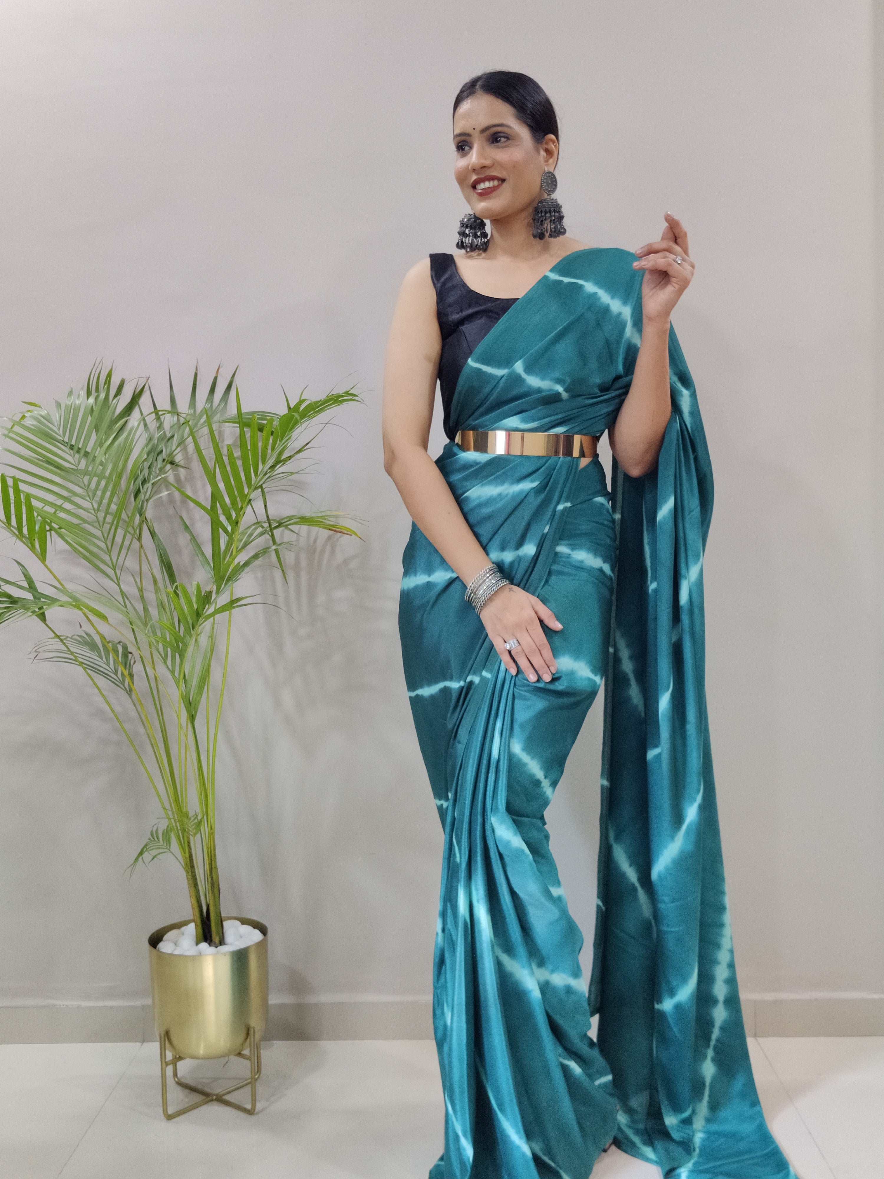 1-Min Ready To Wear Saree In Premium Chinon With Blouse