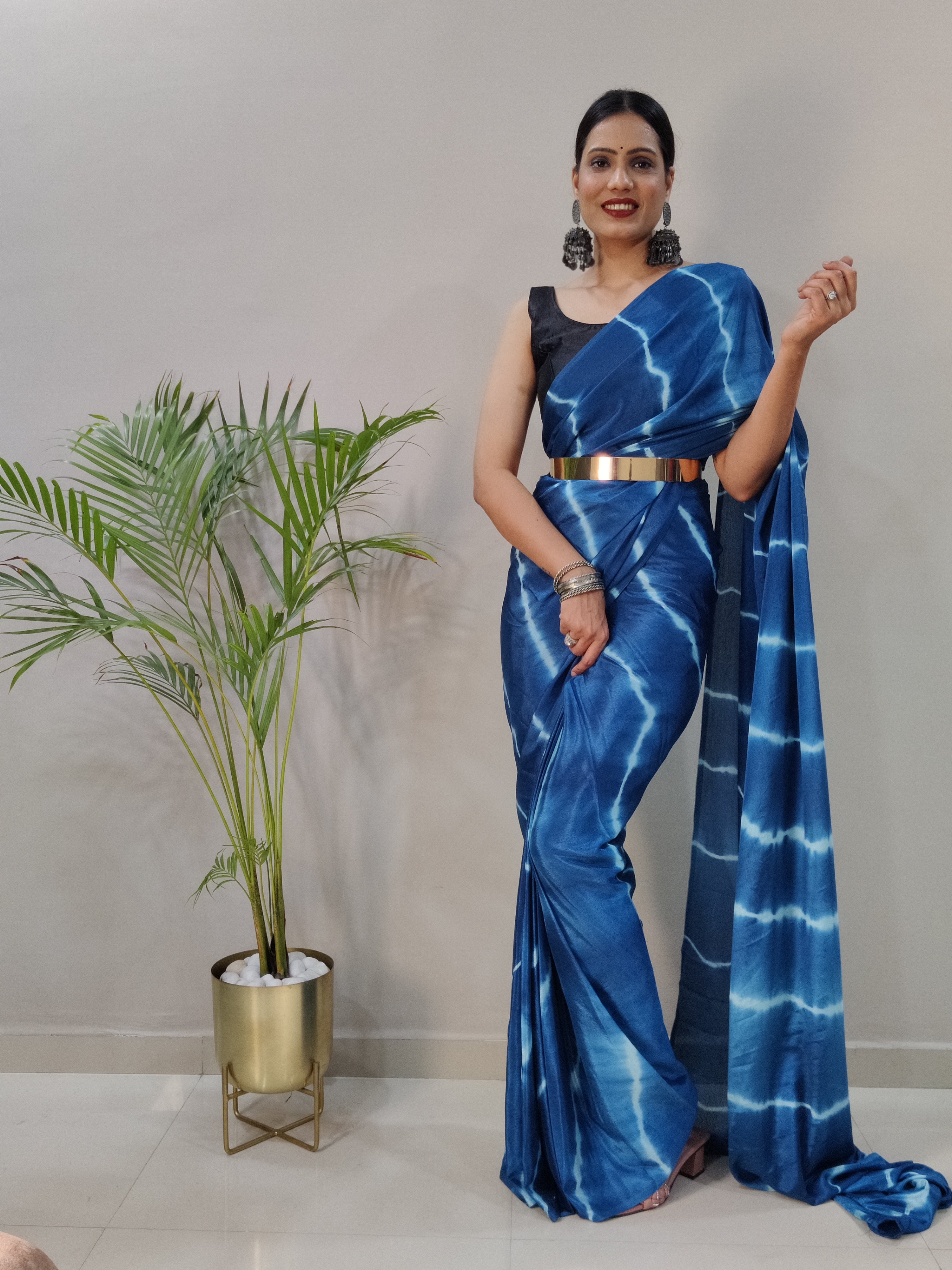 1-Min Ready To Wear Saree In Premium Chinon With Blouse