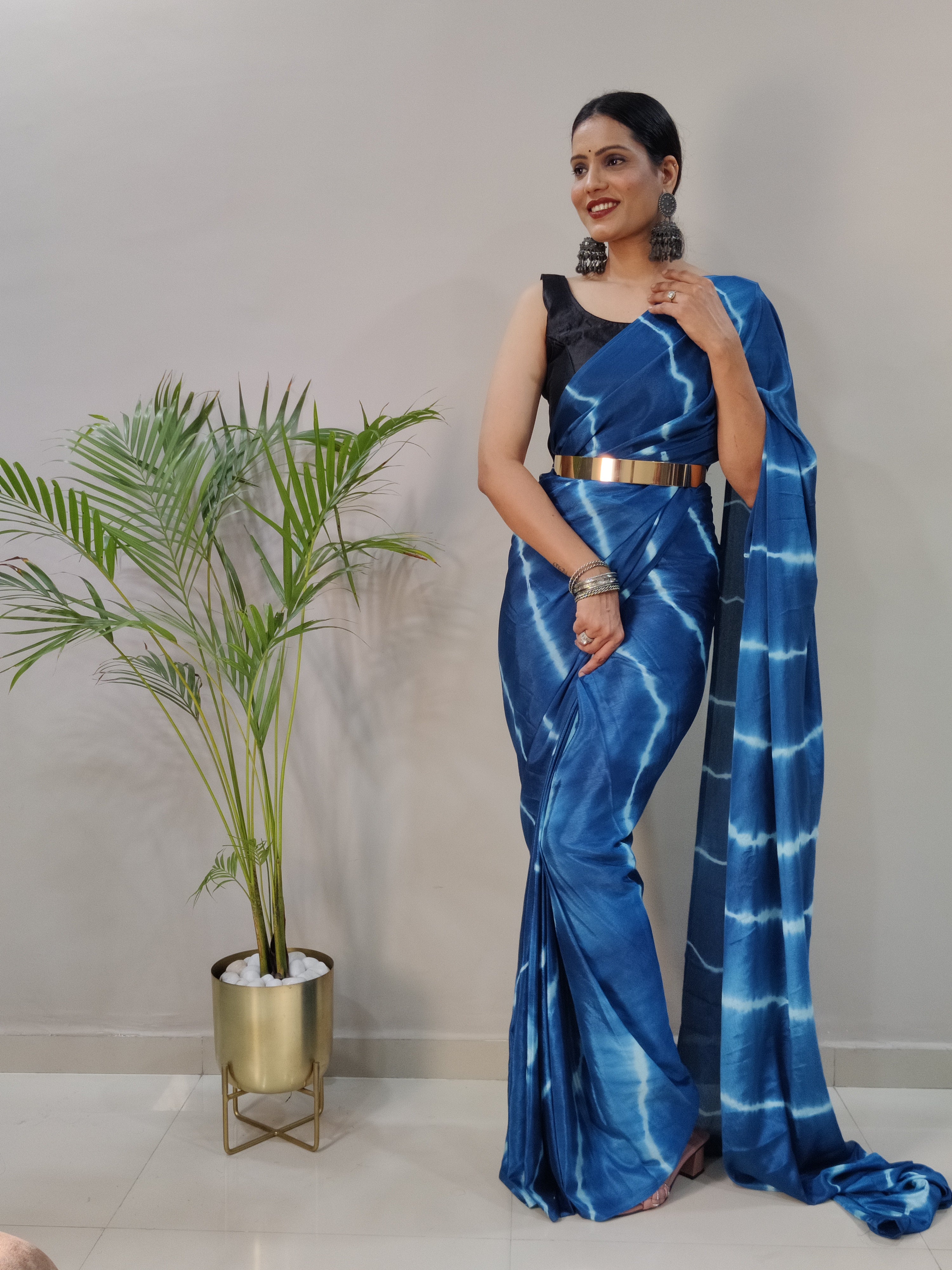 1-Min Ready To Wear Saree In Premium Chinon With Blouse