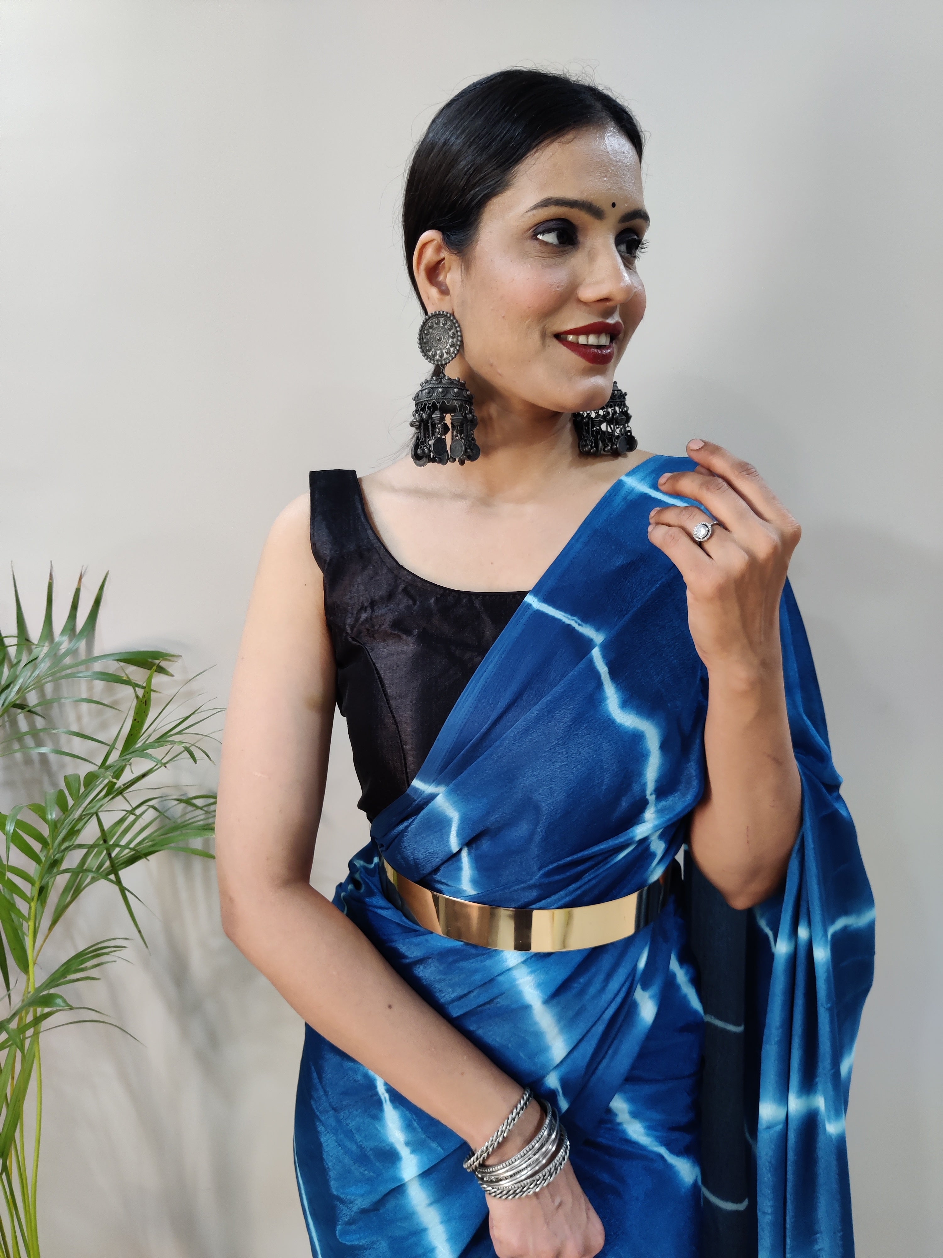 1-Min Ready To Wear Saree In Premium Chinon With Blouse