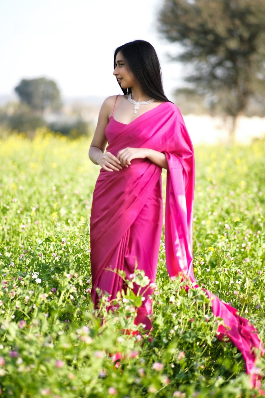 1-min Ready To Wear Saree In Premium Pink Color