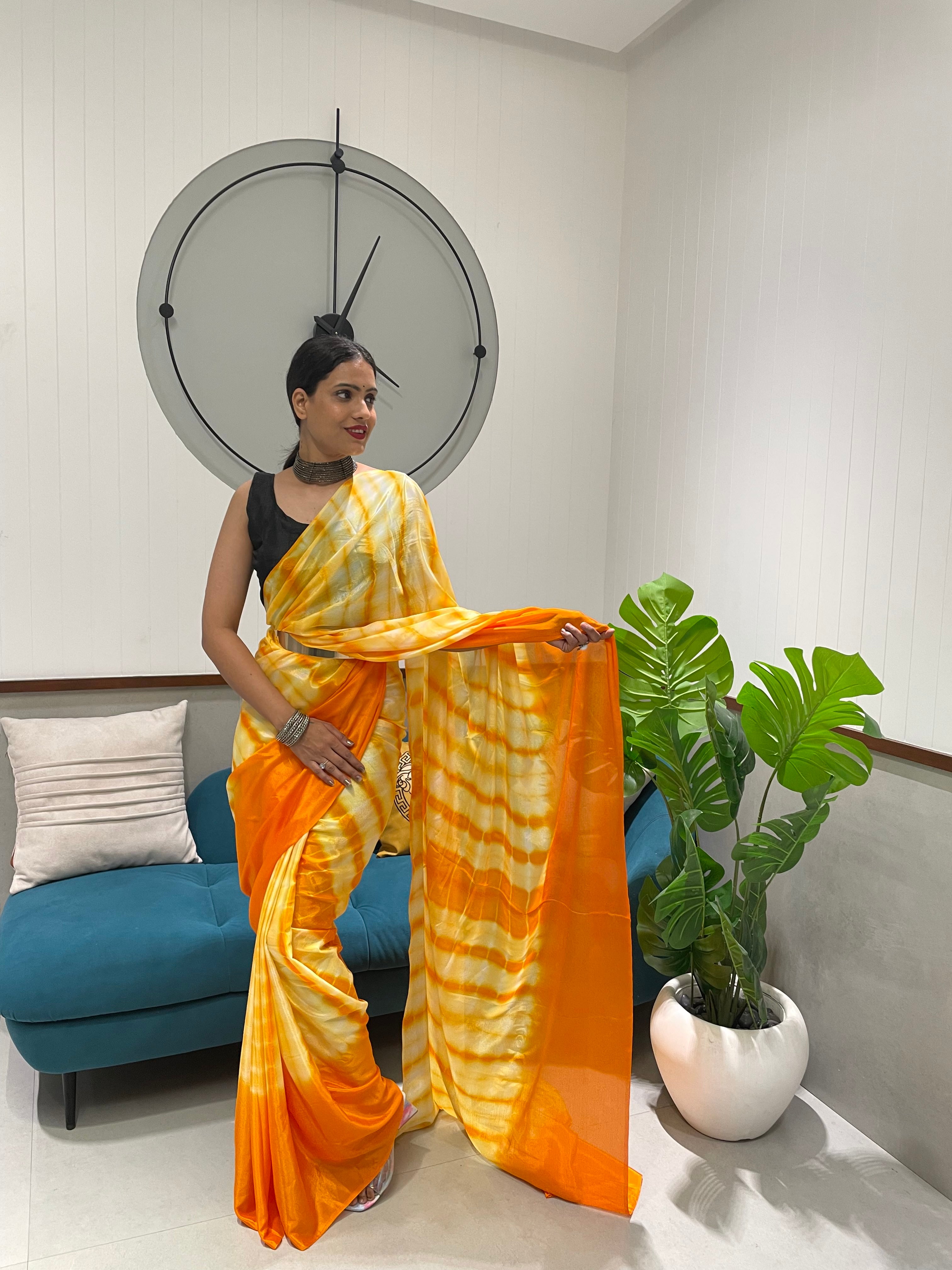 1-min Ready To Wear Premium Chinon Silk Saree With Beautiful Prisma Hand Dyed Work