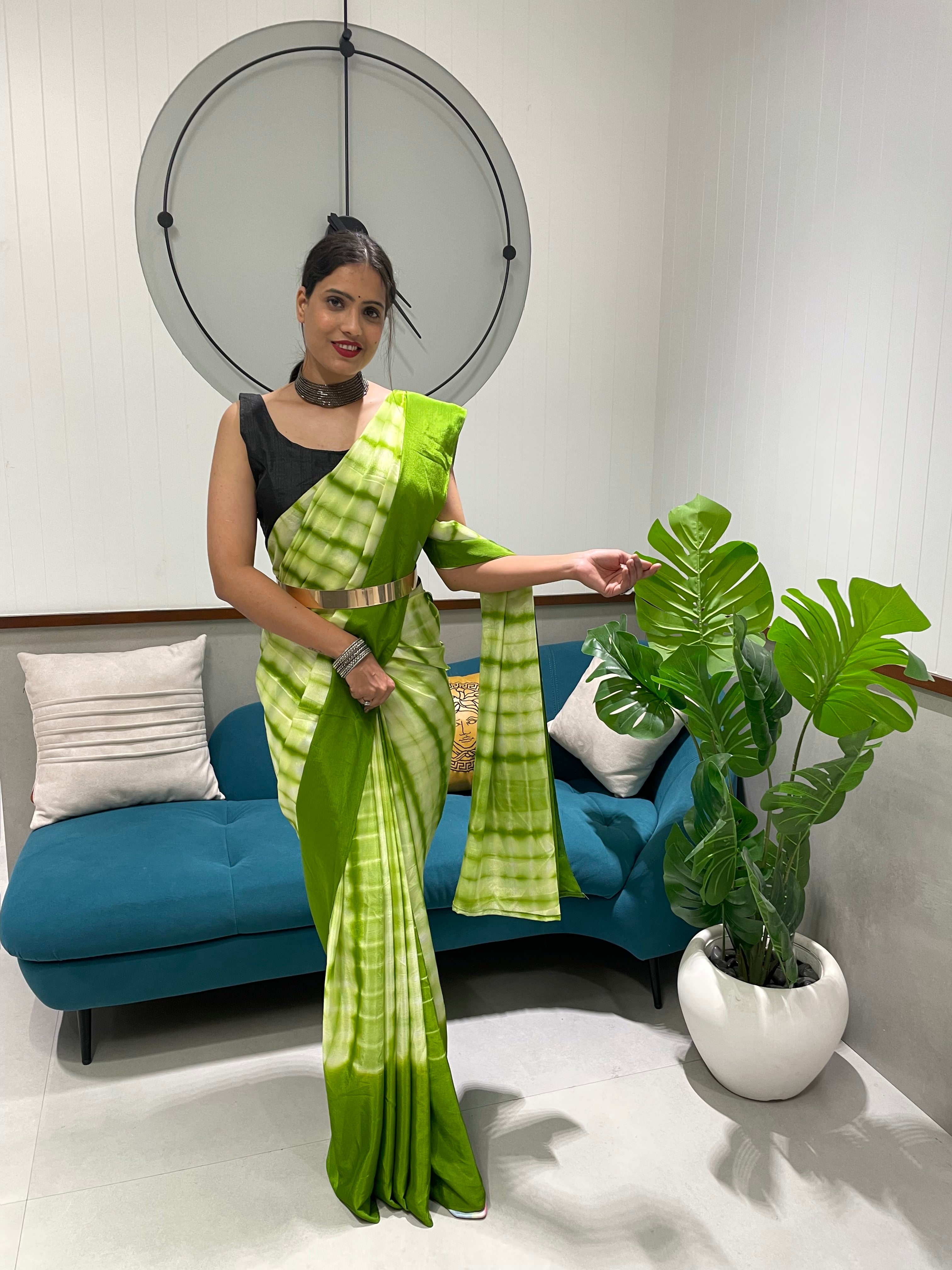 1-min Ready To Wear Premium Chinon Silk Saree With Beautiful Prisma Hand Dyed Work