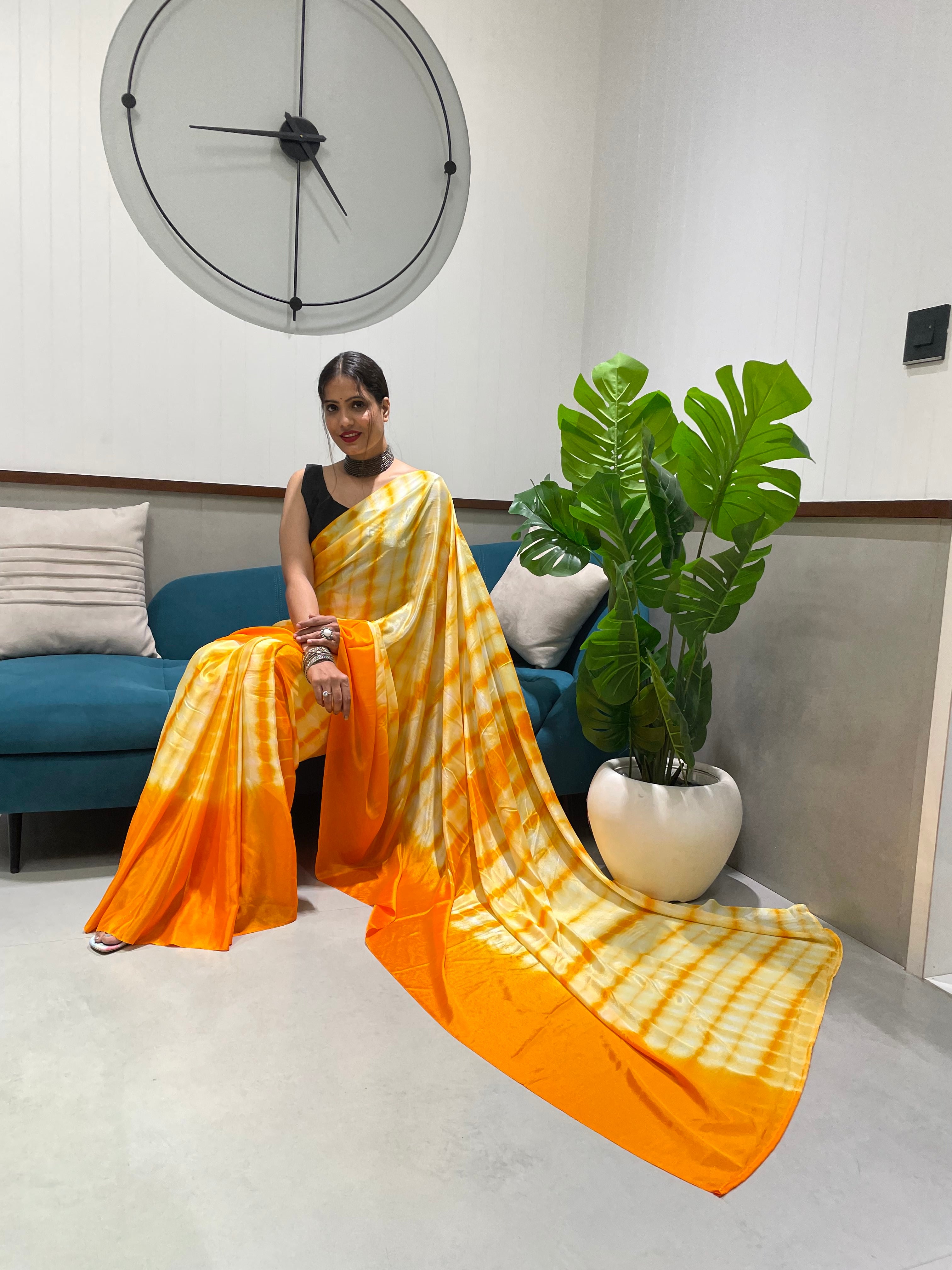 1-min Ready To Wear Premium Chinon Silk Saree With Beautiful Prisma Hand Dyed Work