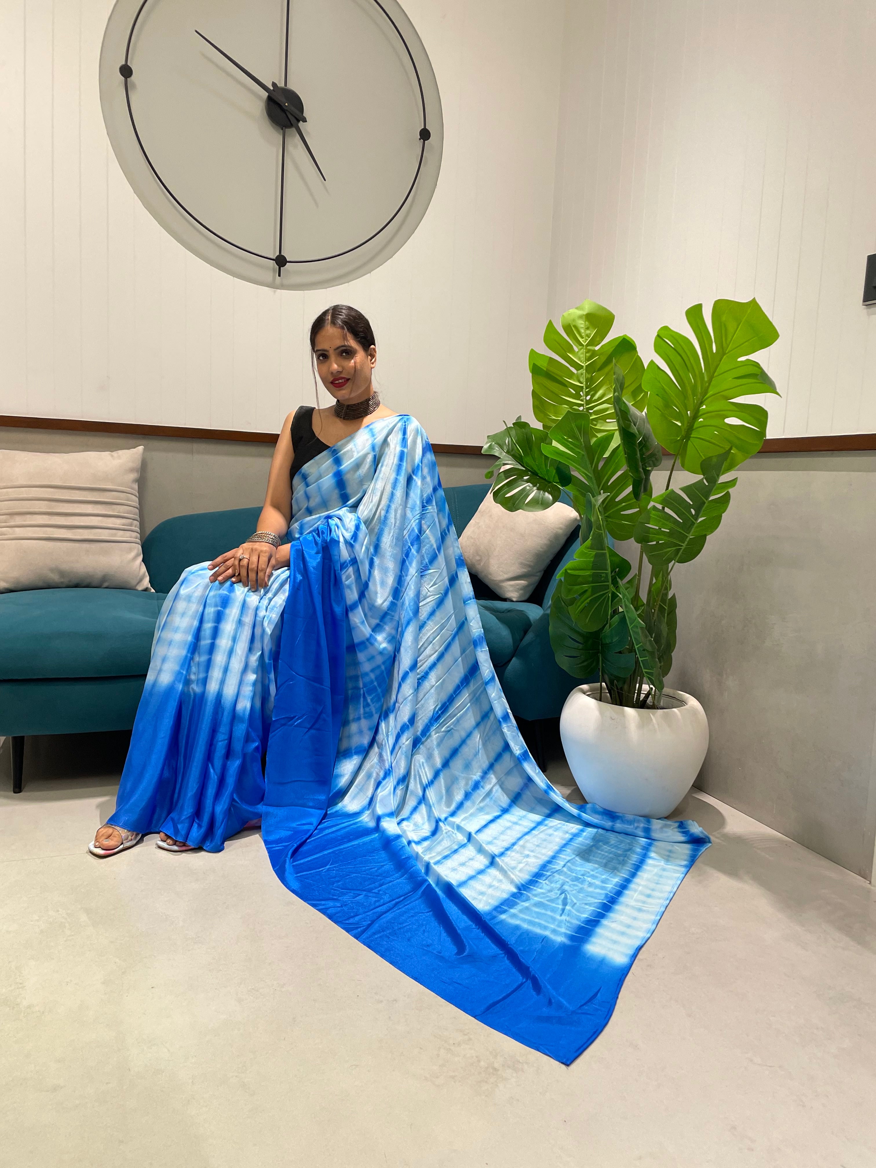 1-min Ready To Wear Premium Chinon Silk Saree With Beautiful Prisma Hand Dyed Work