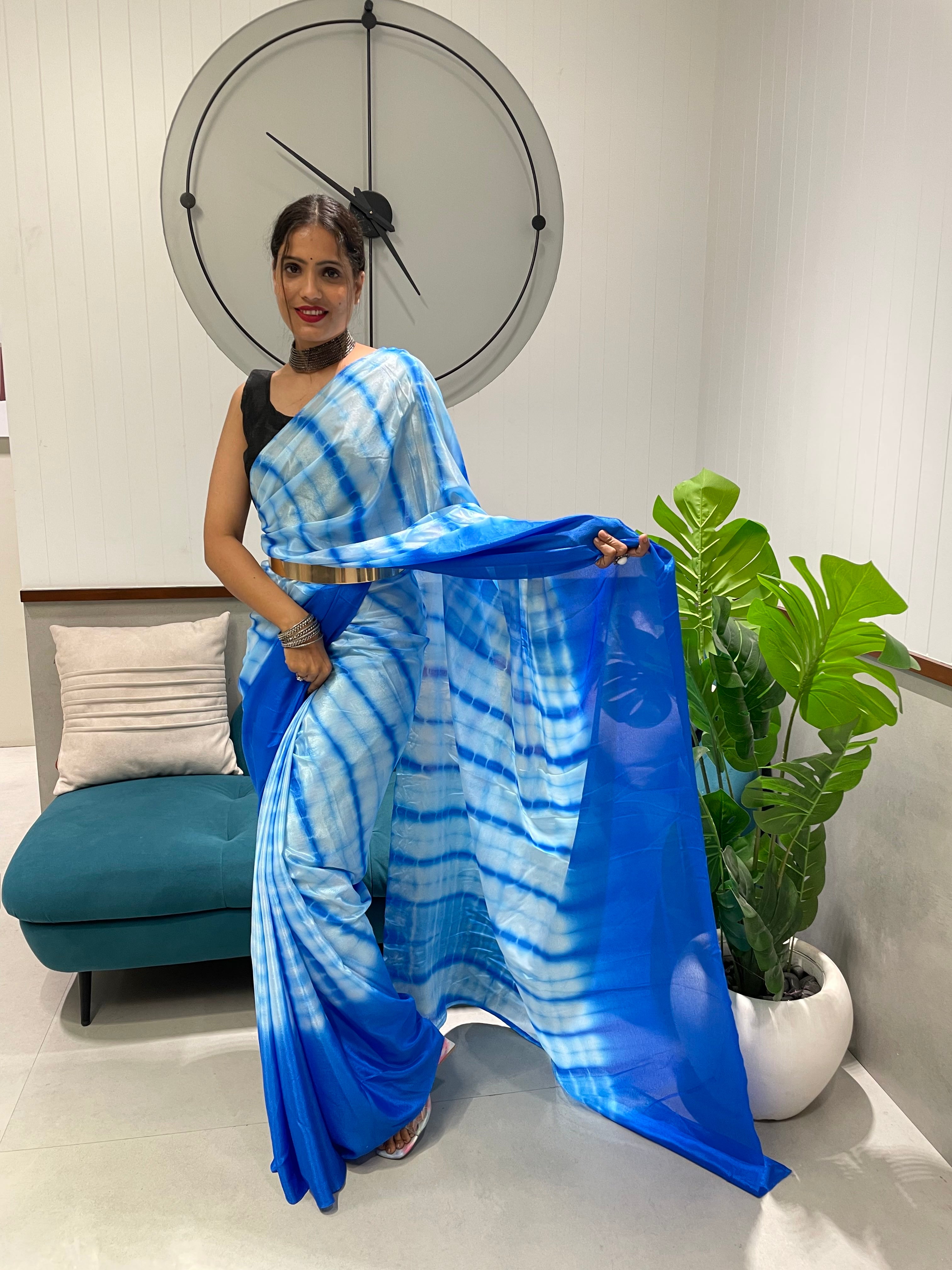 1-min Ready To Wear Premium Chinon Silk Saree With Beautiful Prisma Hand Dyed Work